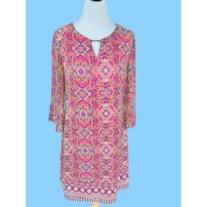 TACERA LADIES KEYHOLE FRONT ABSTRACT PAISLEY QUARTER SLEEVE LINED DRESS EUC M